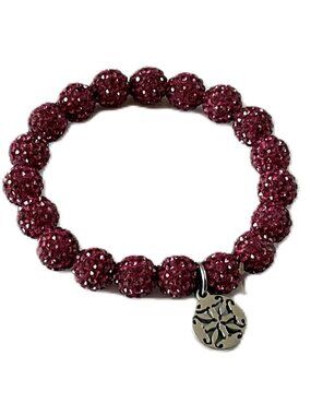 Rustic Cuff Gorgeous Dark Pink Shambala Beaded Bracelet